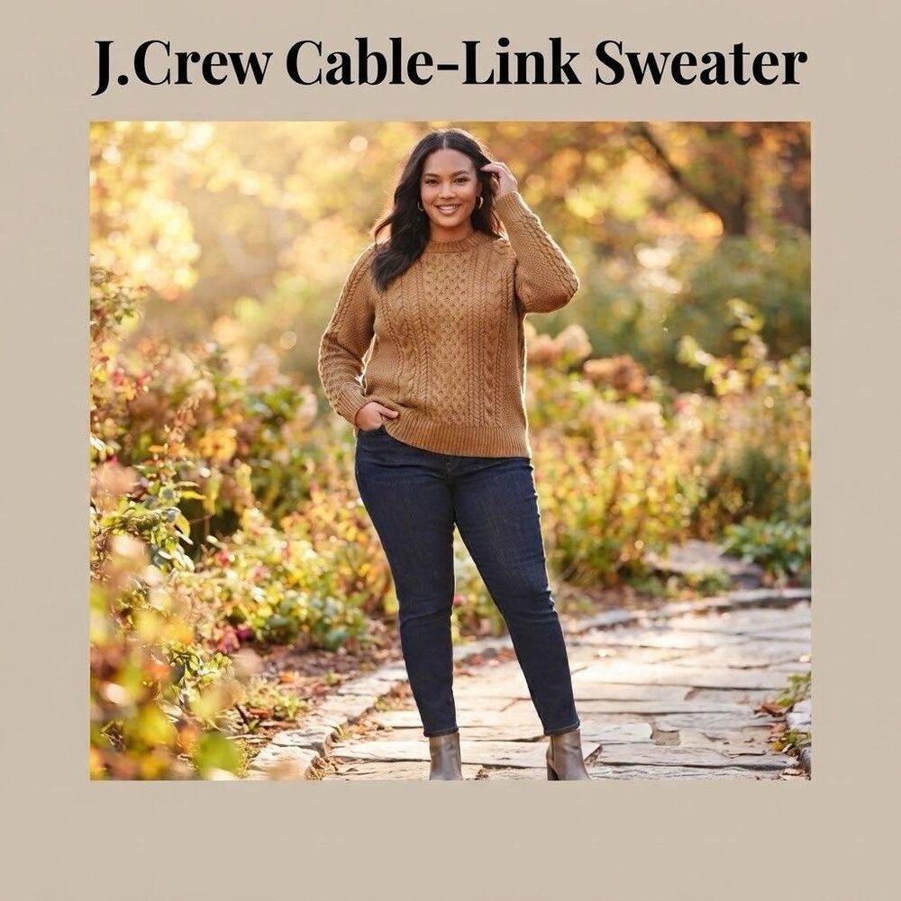 J.CREW Women Brown Cable Warm Knit Crew Neck Pullover Sweater NWT XL Raglan $128